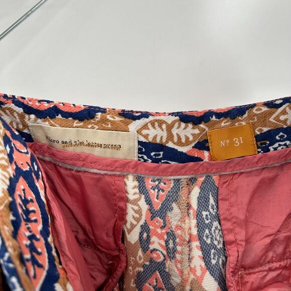 ANTHROPOLOGIE Pilcro Blue Pink Paz Ikat Waist Tie Ankle Slim Leg Pants Size 31 - Picture 7 of 8